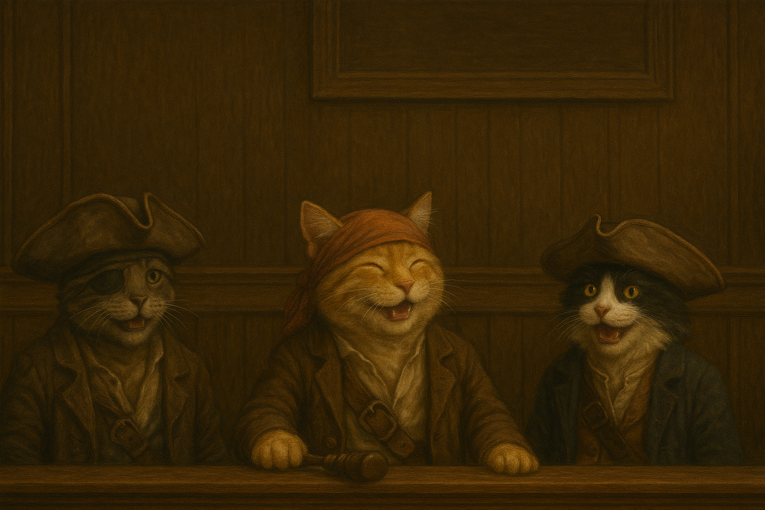 Gatitos piratas sonrientes porque tienen la justicia gratuita